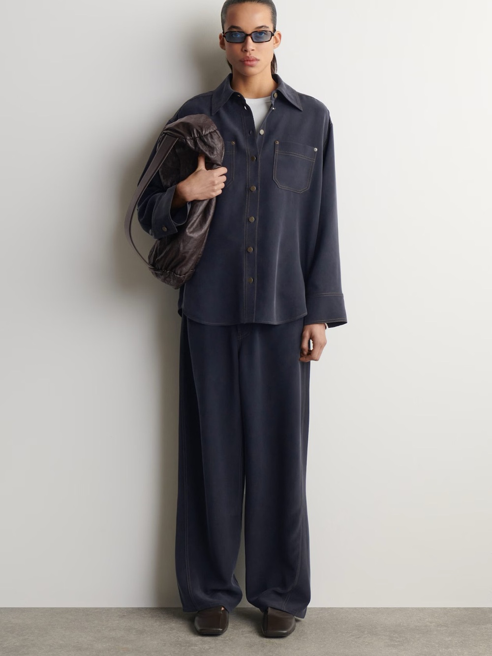 NWT COS (size 4) DENIM-EFFECT SILK SHIRT - Picture 2 of 13